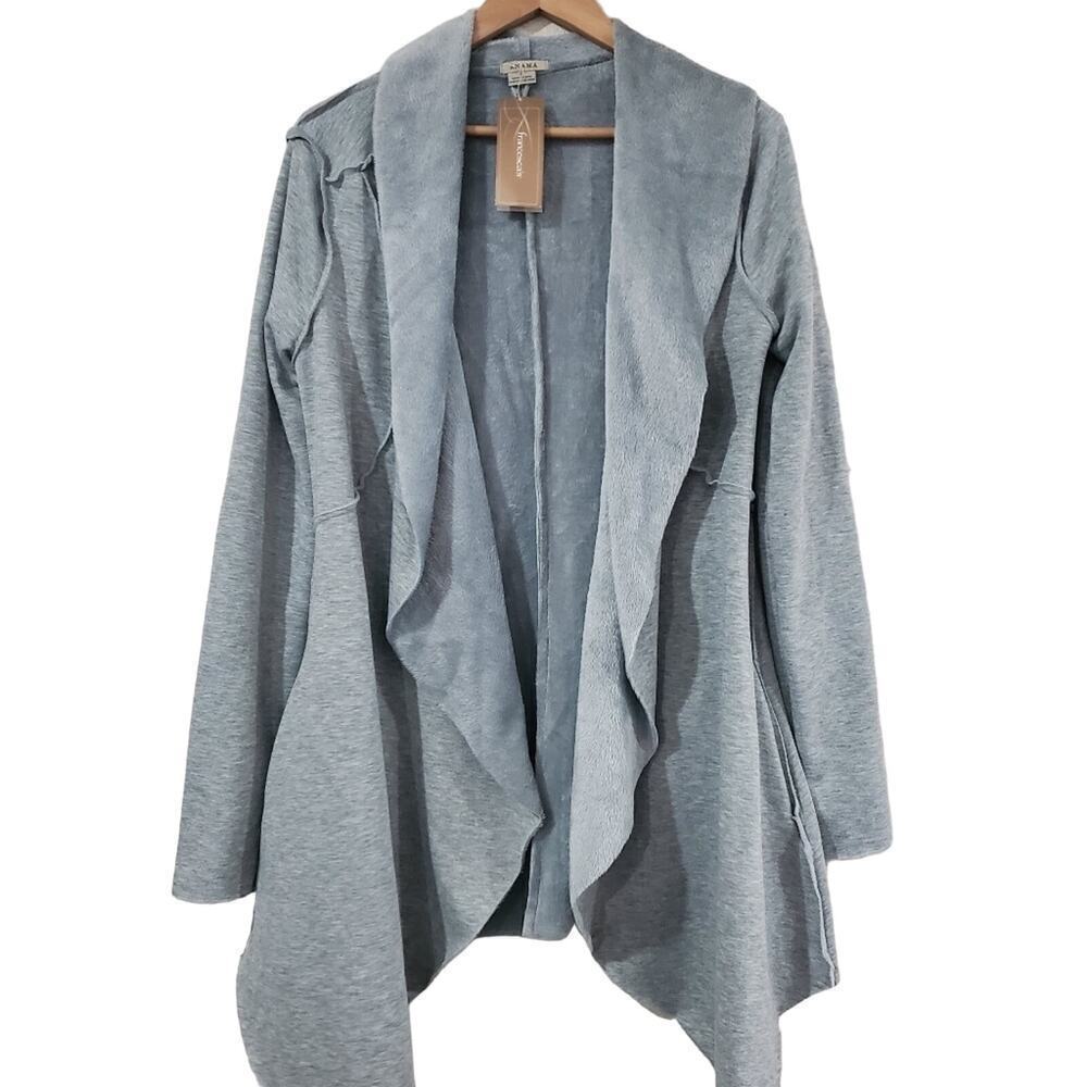 Anama Cardigan Women Small Gray Faux Fur Lined Waterfall Open Cottage Minimalist